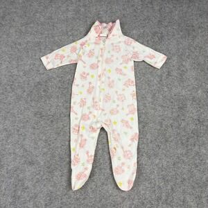 Vintage Baby Footie Pajamas Girl 11-18‎ LBS White Pink Carriage Print Zip Up